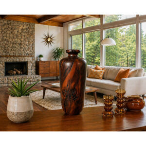 Gorgeous 1970s Live Edge 2 Toned Turned Wood Sculpture Vase